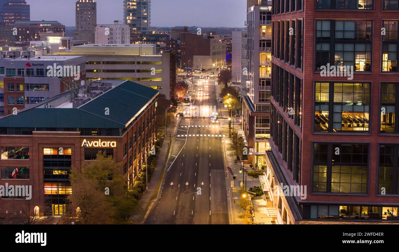 City lights and bustling traffic in the urban landscape Stock Photo