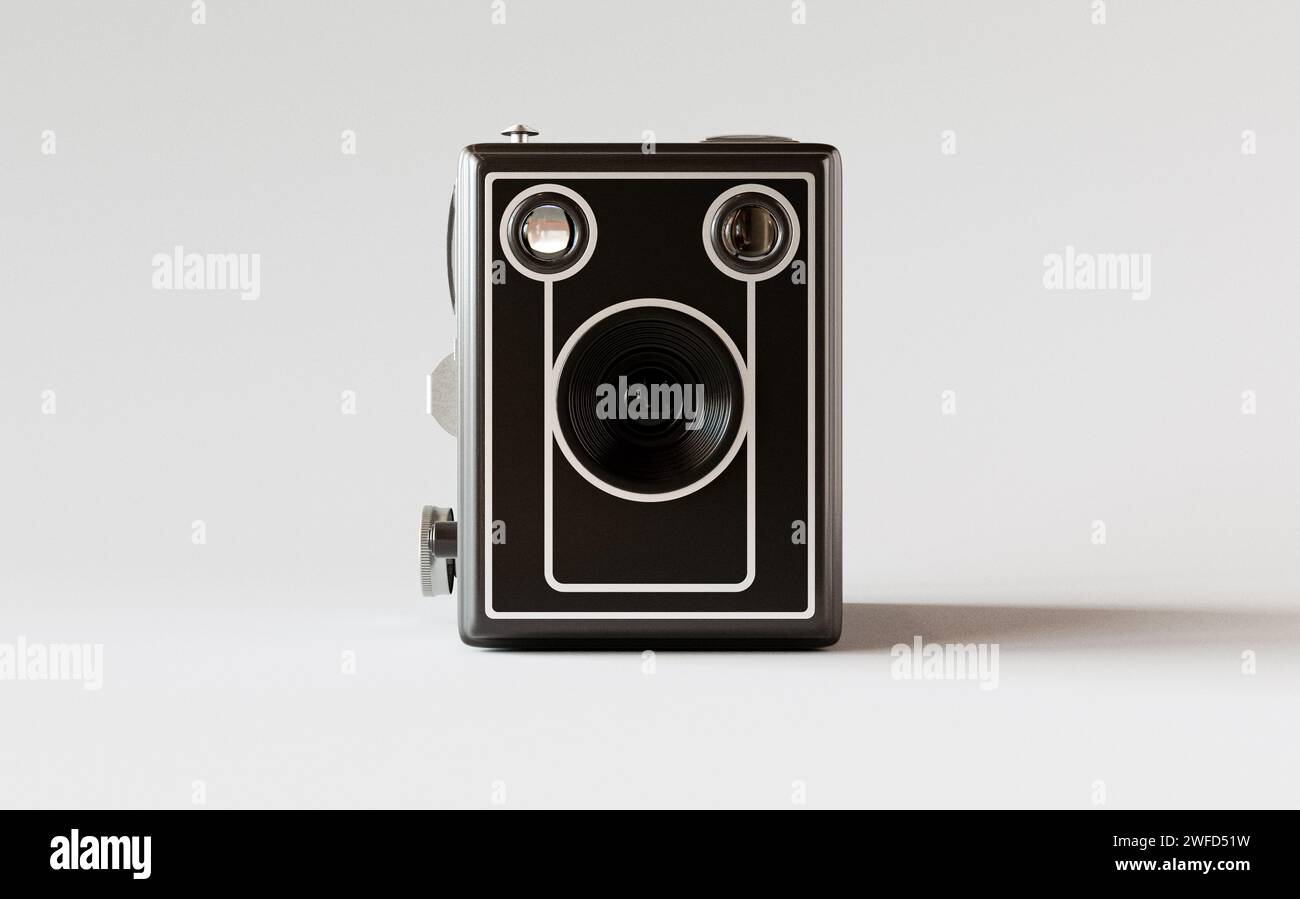A vintage analogue box camera on a white isolated background - 3D ...