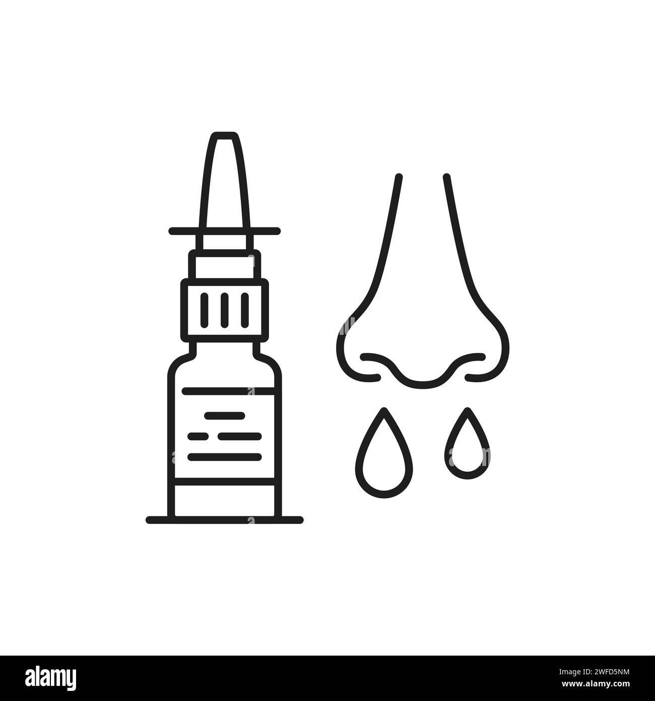 Nasal spray line icon of pharmacy medicine and medical treatment, outline vector. Nasal spray bottle for nasal congestion and allergy rhinitis remedy, outline medical pictogram for healthcare Stock Vector