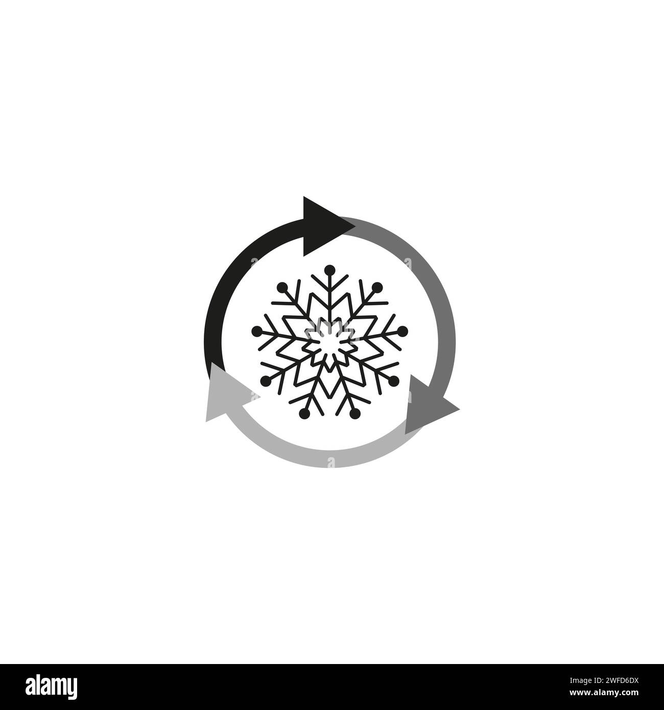 freezer control icon, auto cooling or defrost, conditioning car or house, snowflake with two rotation arrows. Vector illustration. stock image. EPS 10 Stock Vector