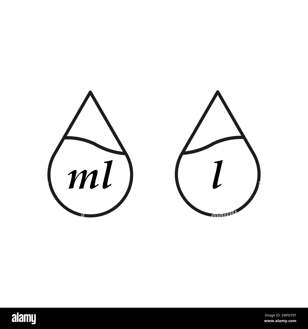 liter icon, drop liquid, fluid volume l and ml, capacity water. Vector illustration. stock image. EPS 10. Stock Vector