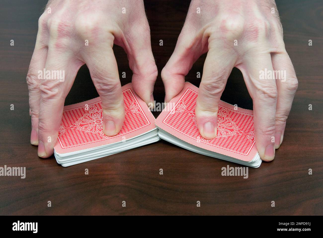 Man Hands Shuffling Cards Stock Photo Alamy