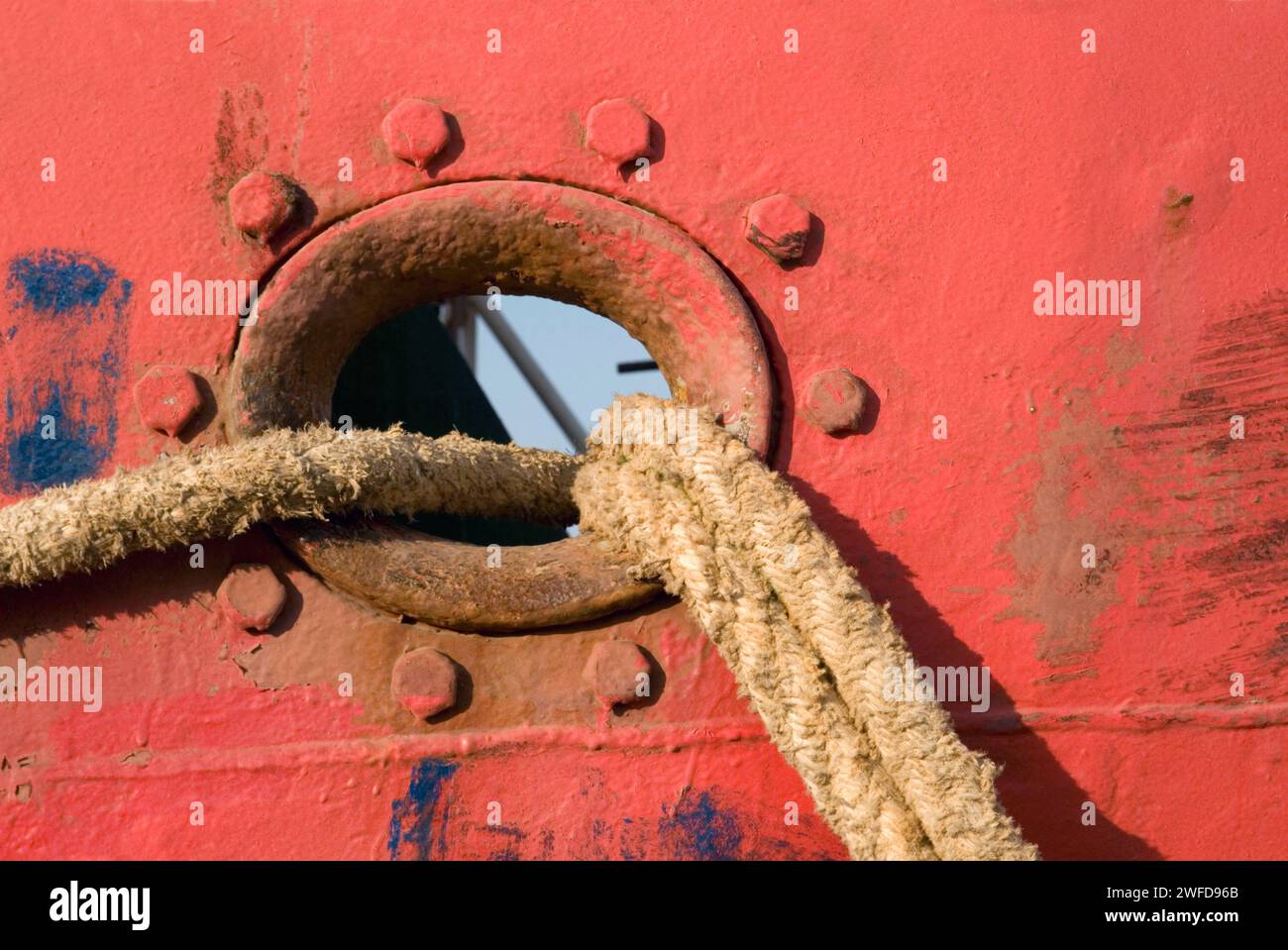 Anchor hawse hole with ropes Stock Photo Alamy