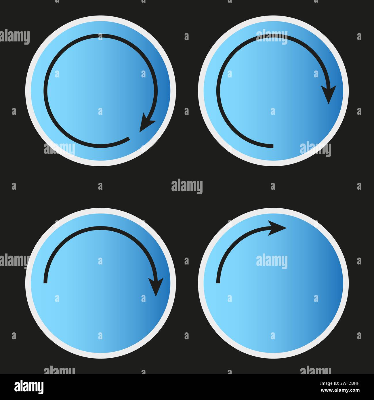 Circular arrows, and full circles. Blue arrow signs. Vector ...