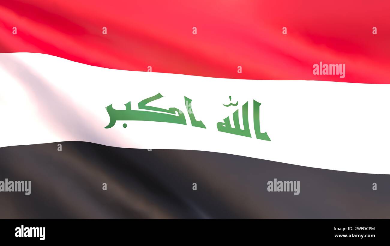 3D render - the national flag of Iraq fluttering in the wind. Stock Photo
