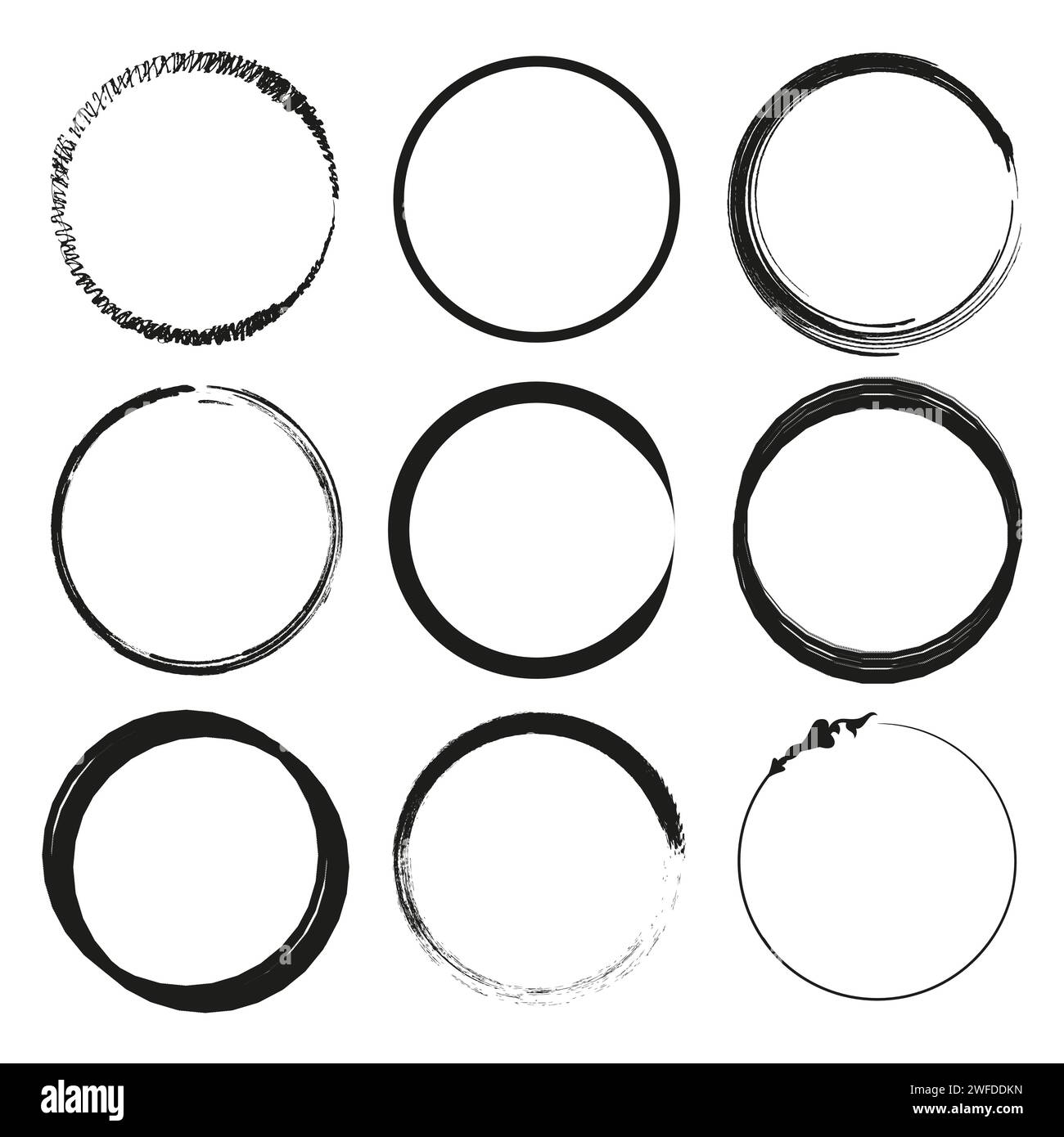 Set of grunge circle brush strokes, for frames. Vector illustration ...