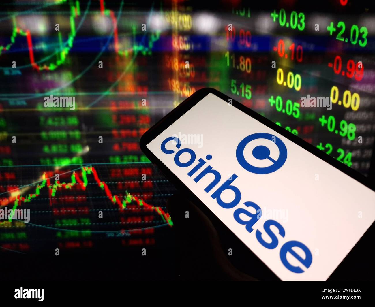 Konskie, Poland - January 27, 2024: Coinbase company logo displayed on