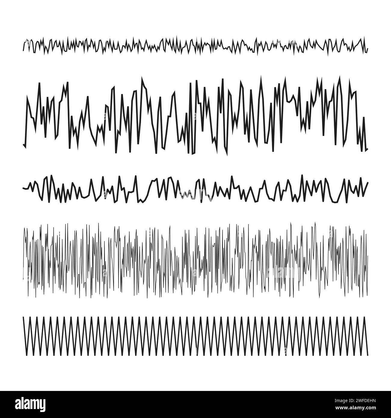 Abstract zigzag lines. Different equalizer lines. Music charts. Vector