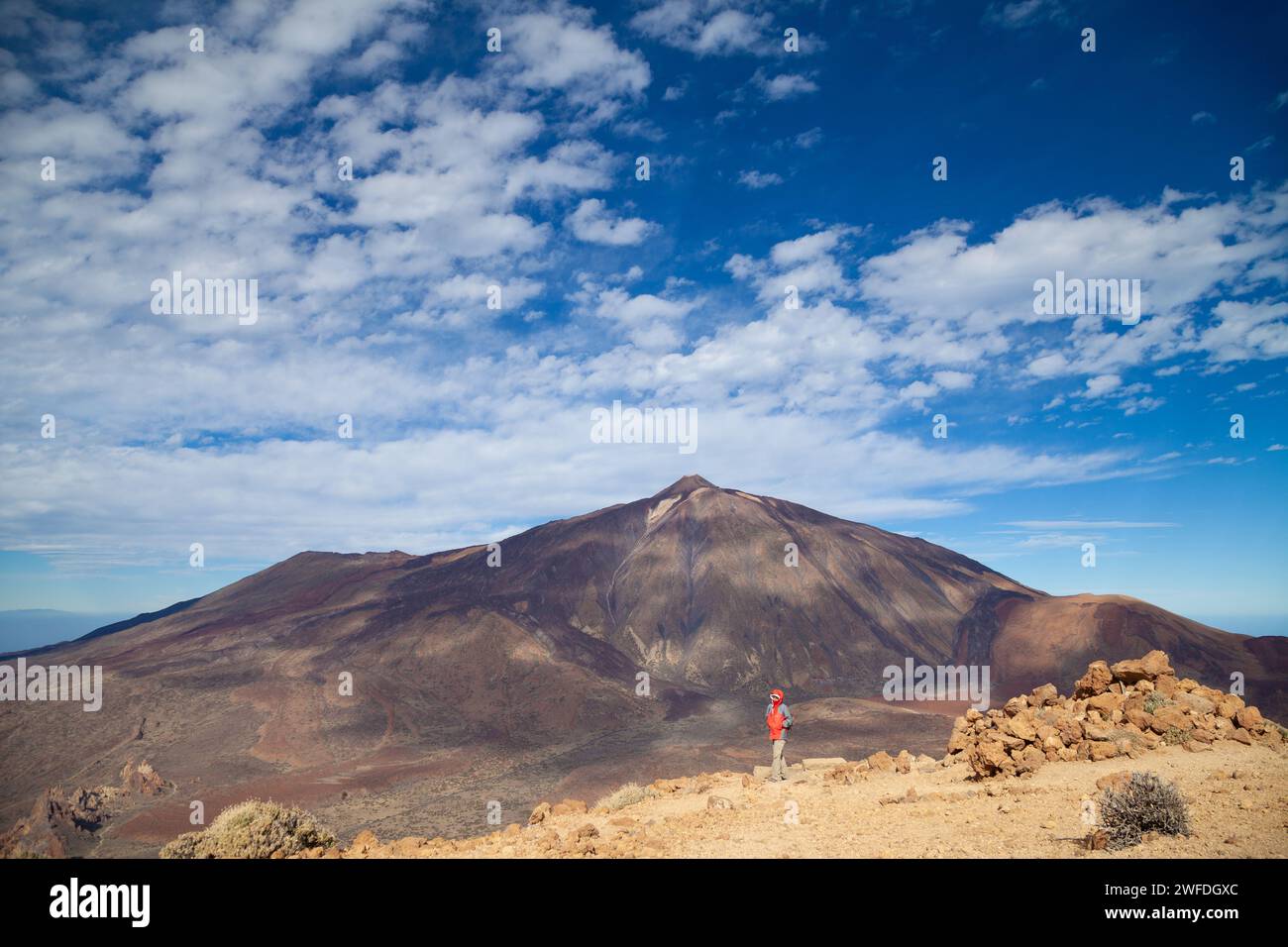 Looking North towards Mount Teide from the summit of Mount Guajara, Teide National Park, Tenerife Island, Spain. Stock Photo