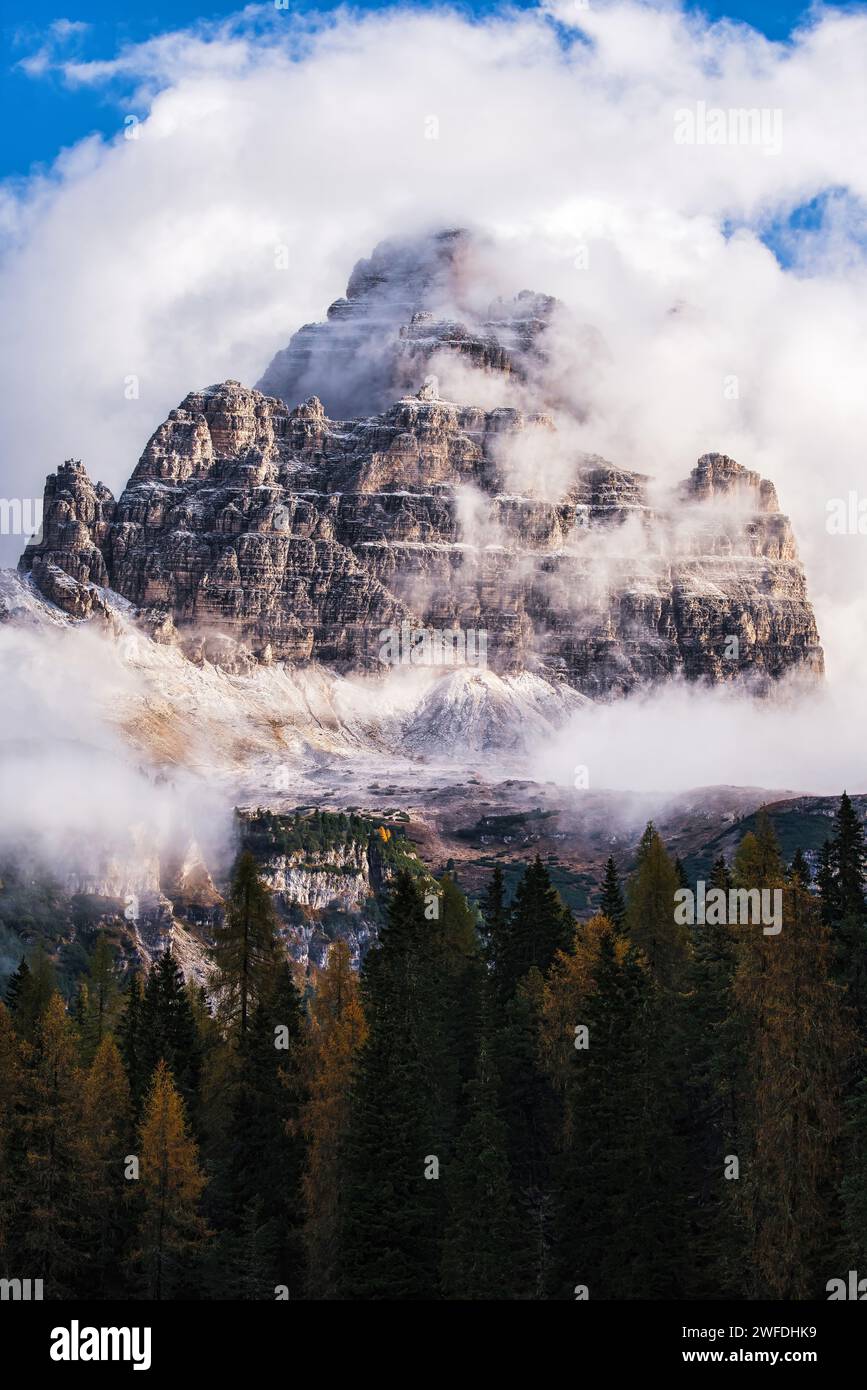 Dolomites Mountains covered in clouds. Italy Stock Photo - Alamy
