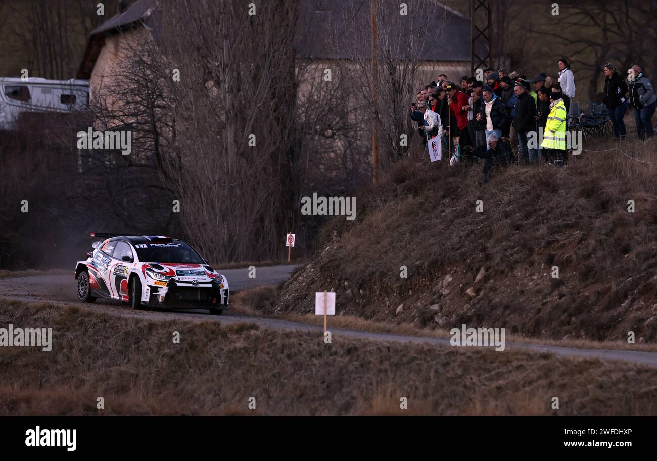 Monaco, Monaco. 24th Jan, 2024. MONACO, MONTE-CARLO - 24. January 2024: Stephane LEFEBVRE - Andy MALFOY/Toyota Yaris Rally2 during the Rally Monte Carlo on January 24, 2024 during the WRC RALLY, FIA World Rally Championship - Rallye Monte Carlo 2024, (Photo and copyright @ Jun QIAN/ATP images (QIAN Jun/ATP/SPP) Credit: SPP Sport Press Photo. /Alamy Live News Stock Photo