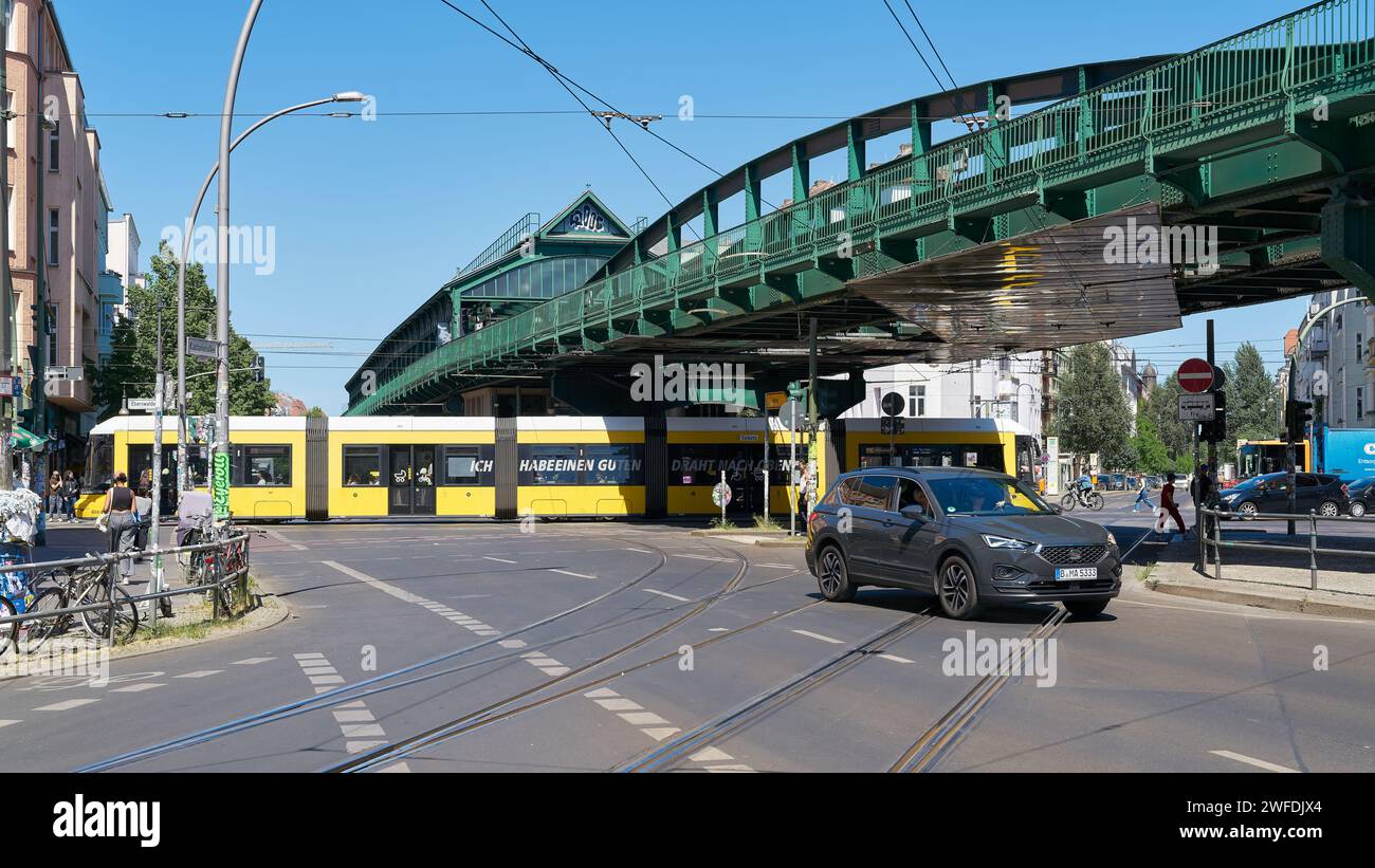 Street scene in Berlin's Prenzlauer Berg district with car, elevated