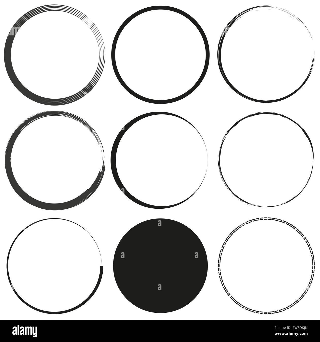 Set of grunge circle brush strokes, for frames. Vector illustration ...