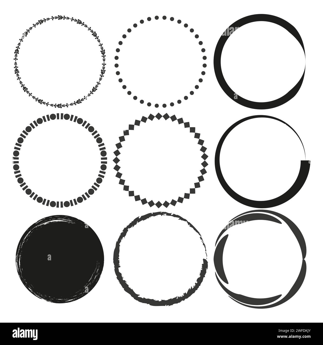 Set of grunge circle brush strokes, for frames. Vector illustration ...