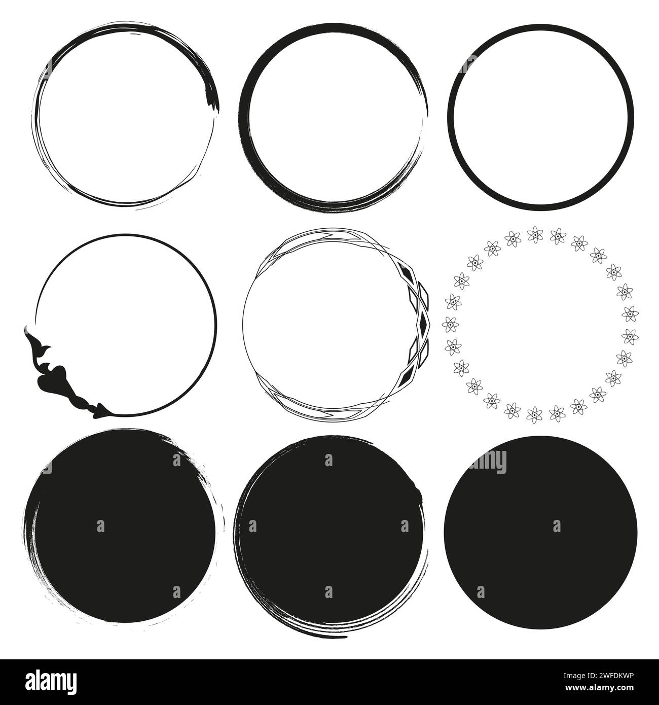 Set of grunge circle brush strokes, for frames. Vector illustration ...