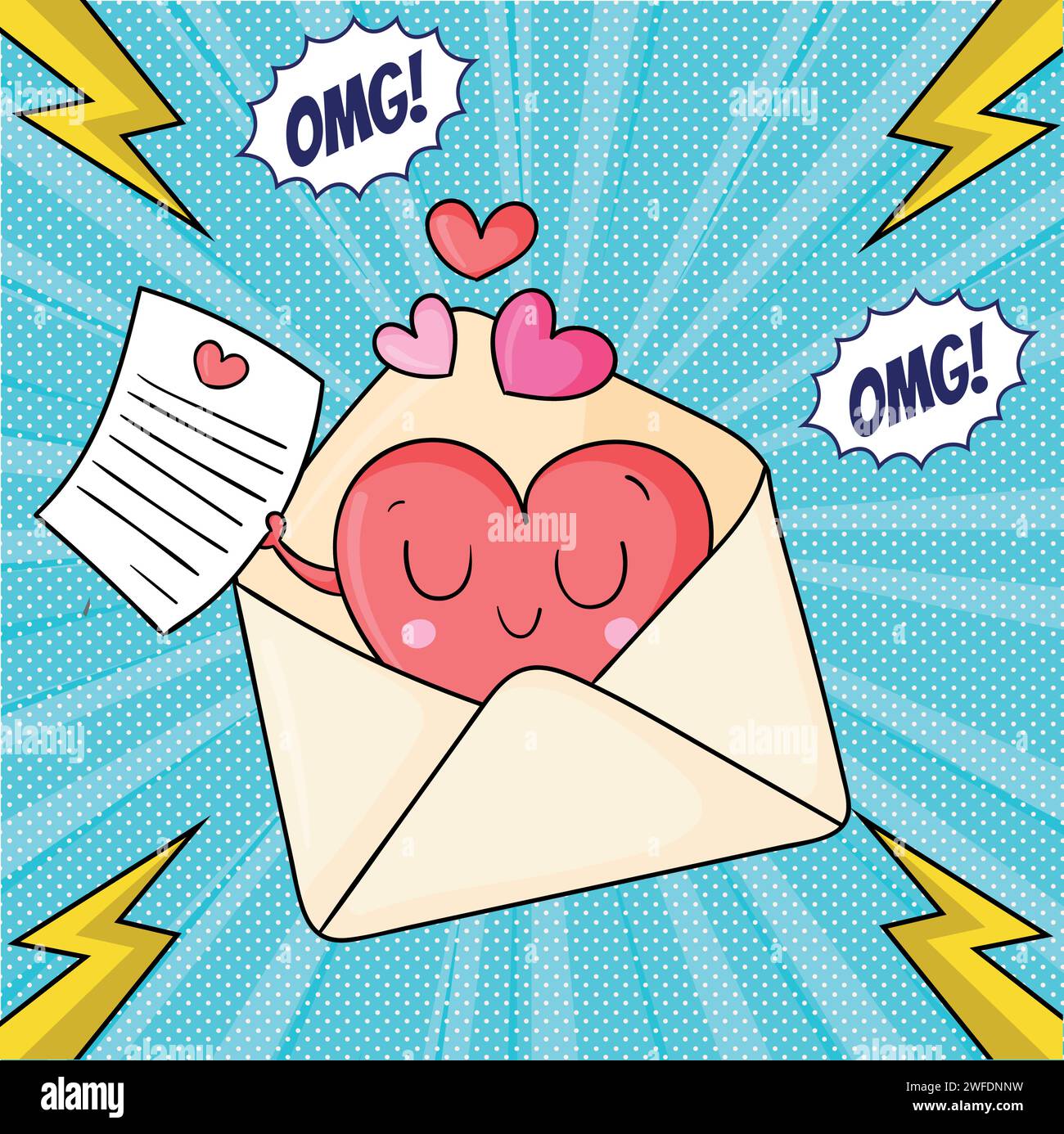 Email message Valentines day pop art style vector image Stock Vector