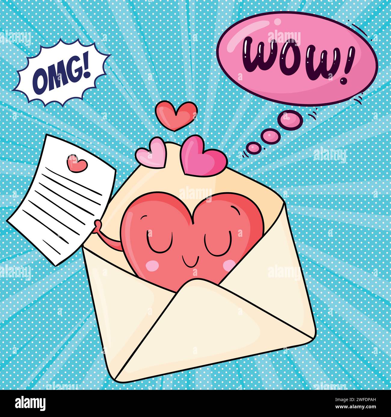 Email message Valentines day pop art style vector image Stock Vector