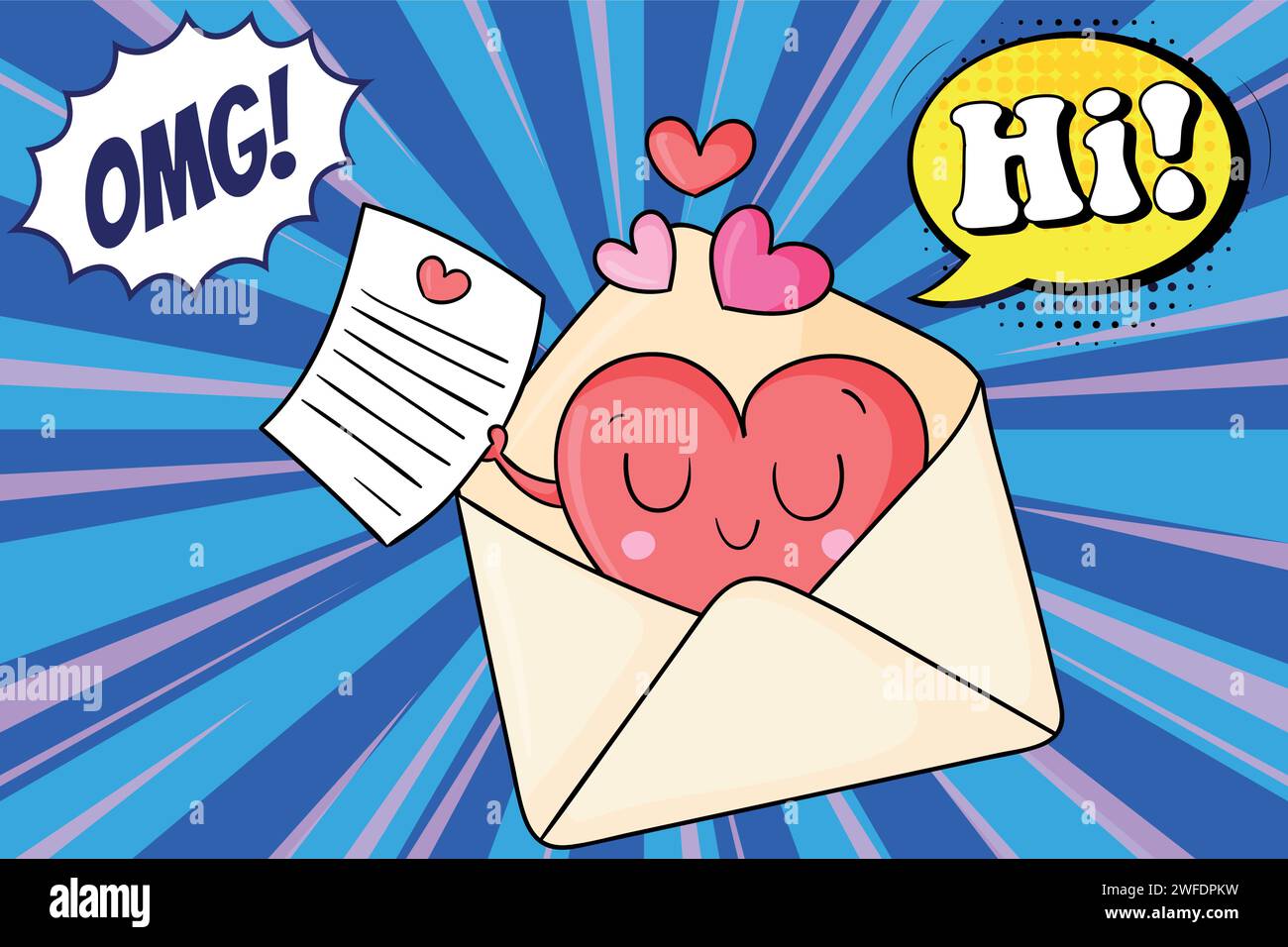 Email message Valentines day pop art style vector image Stock Vector