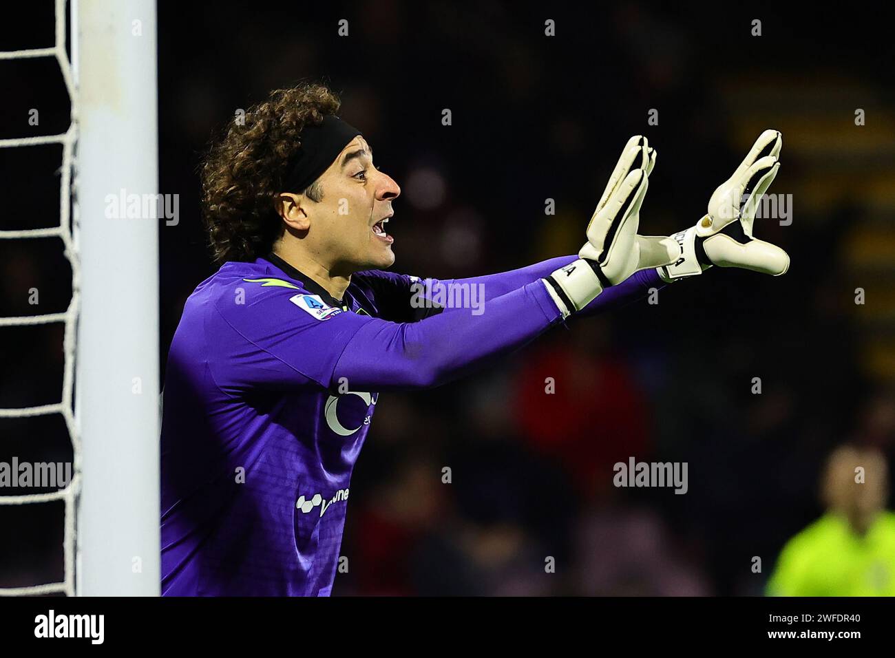 Guillermo Ochoa of US Salernitana gestures during the Serie A football match between US Salernitana and AS Roma at Arechi stadium in Salerno (Italy), January 29th, 2024. Stock Photo