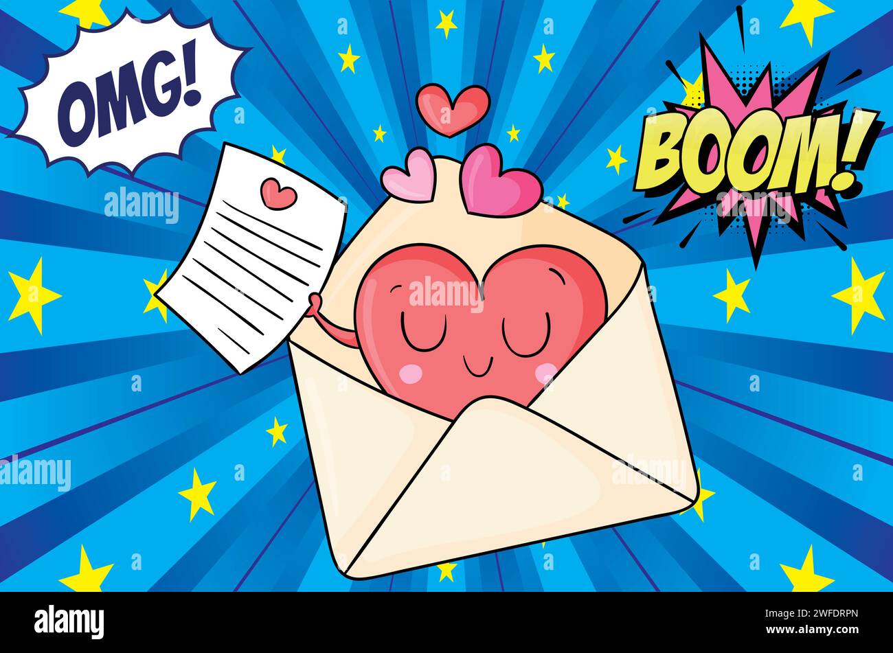 Email message Valentines day pop art style vector image Stock Vector