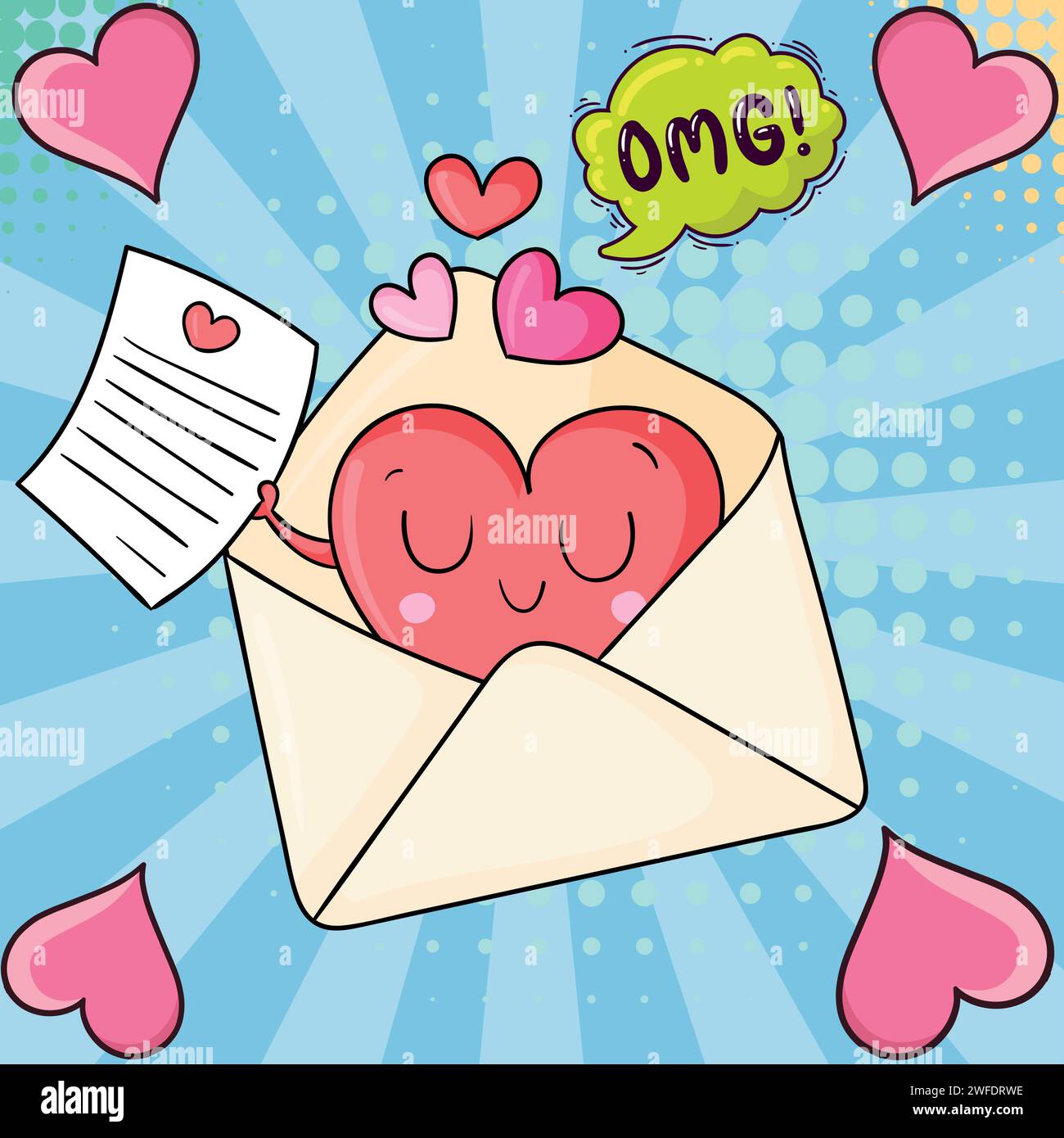 Email message Valentines day pop art style vector image Stock Vector