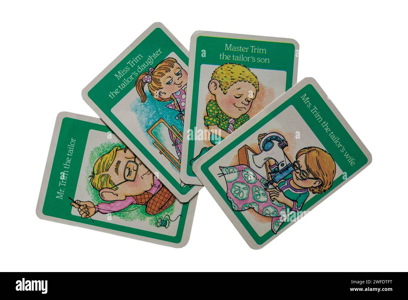 old retro Happy Families playing cards isolated on white background ...