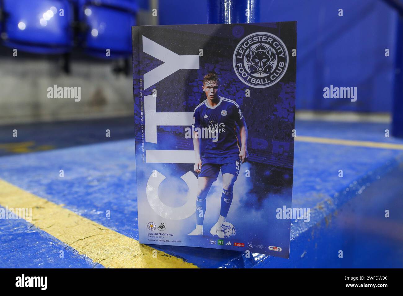 Leicester, UK. 30th Jan, 2024. Callum Doyle of Leicester City on the front cover of the match day programme for the Sky Bet Championship match Leicester City vs Swansea City at King Power Stadium, Leicester, United Kingdom, 30th January 2024 (Photo by Gareth Evans/News Images) in Leicester, United Kingdom on 1/30/2024. (Photo by Gareth Evans/News Images/Sipa USA) Credit: Sipa USA/Alamy Live News Stock Photo