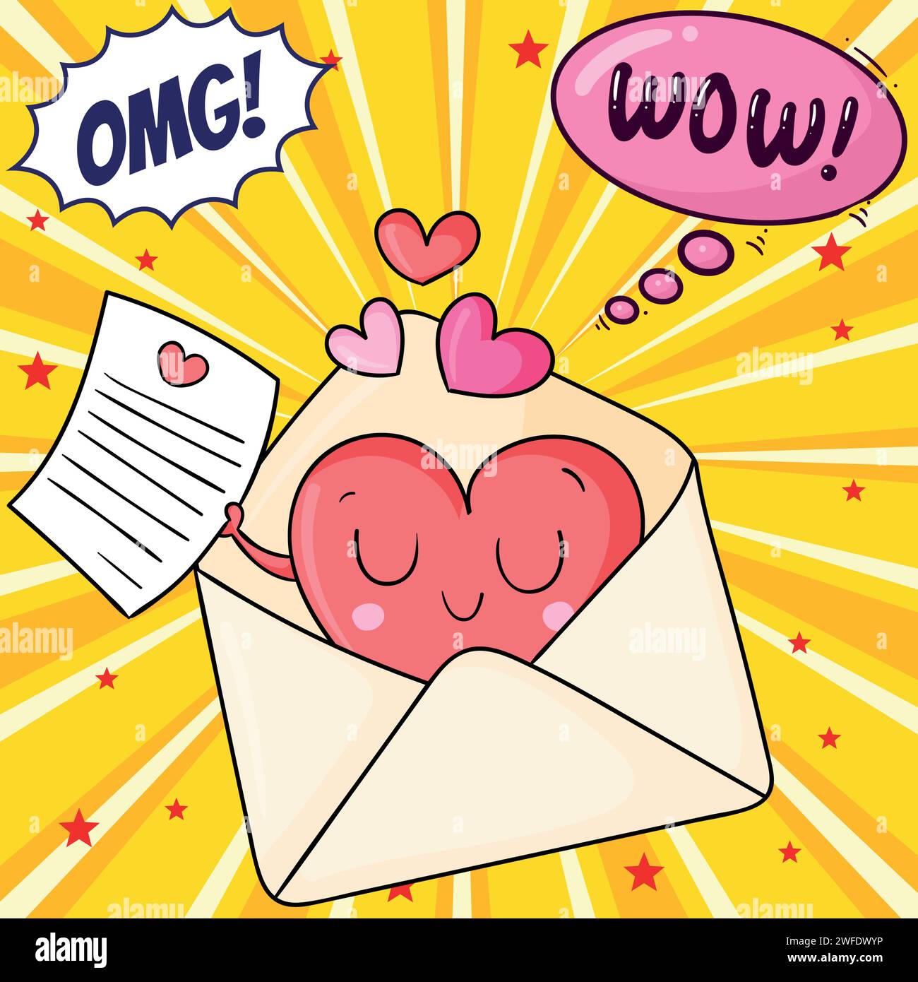 Email message Valentines day pop art style vector image Stock Vector