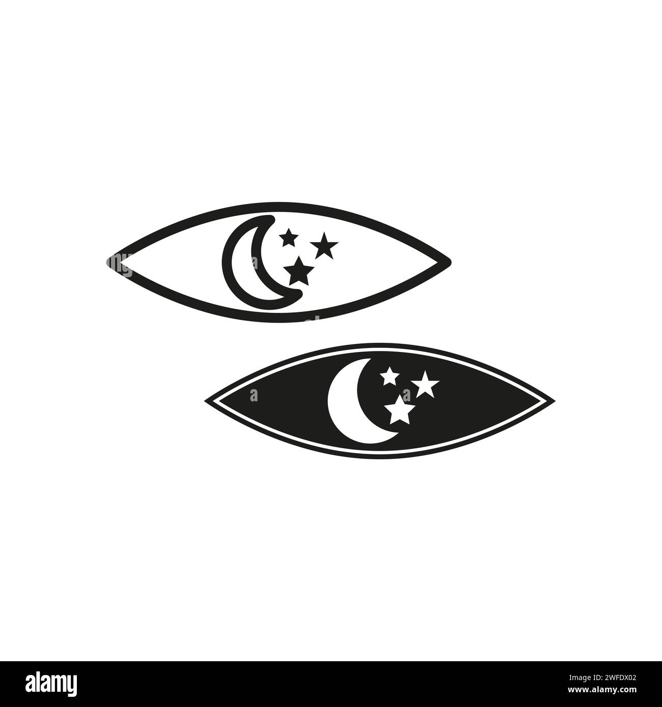 Night vision icon set. eye with the moon. Vector illustration. stock