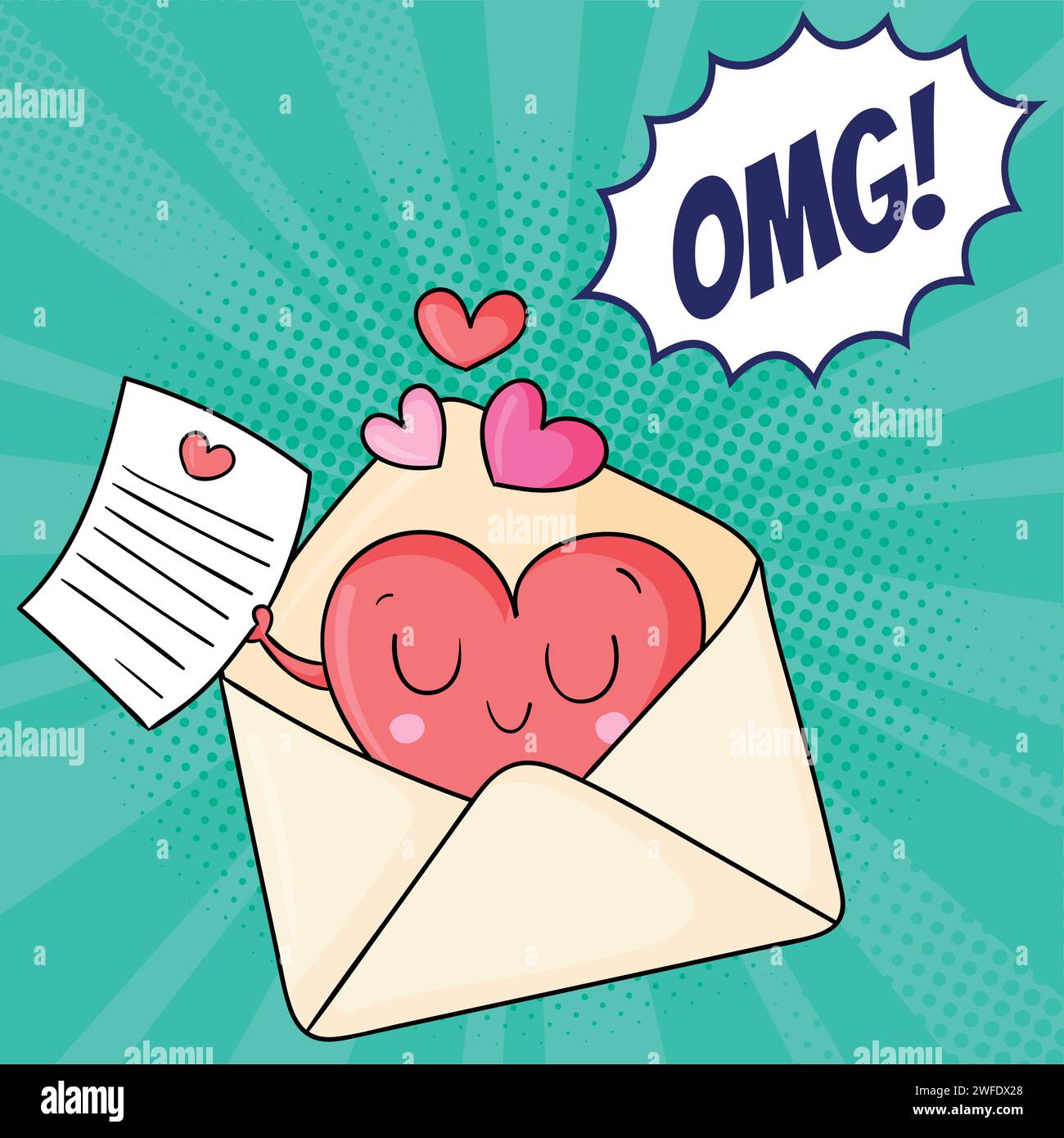 Email message Valentines day pop art style vector image Stock Vector