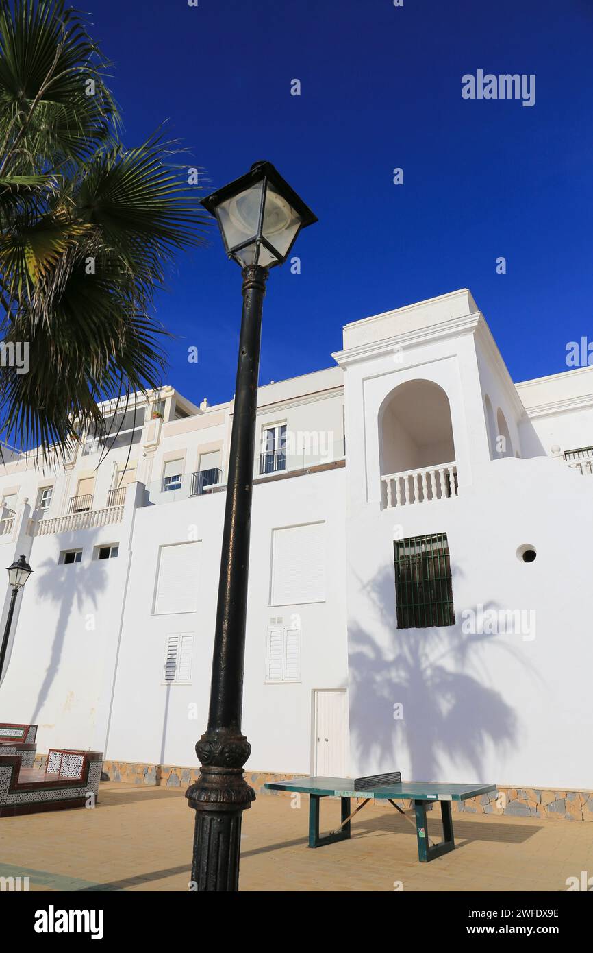 Rota, Cadiz, Spain- October 10, 2023: Beautiful houses in the promenade of Playa de la Costilla in Rota city Stock Photo
