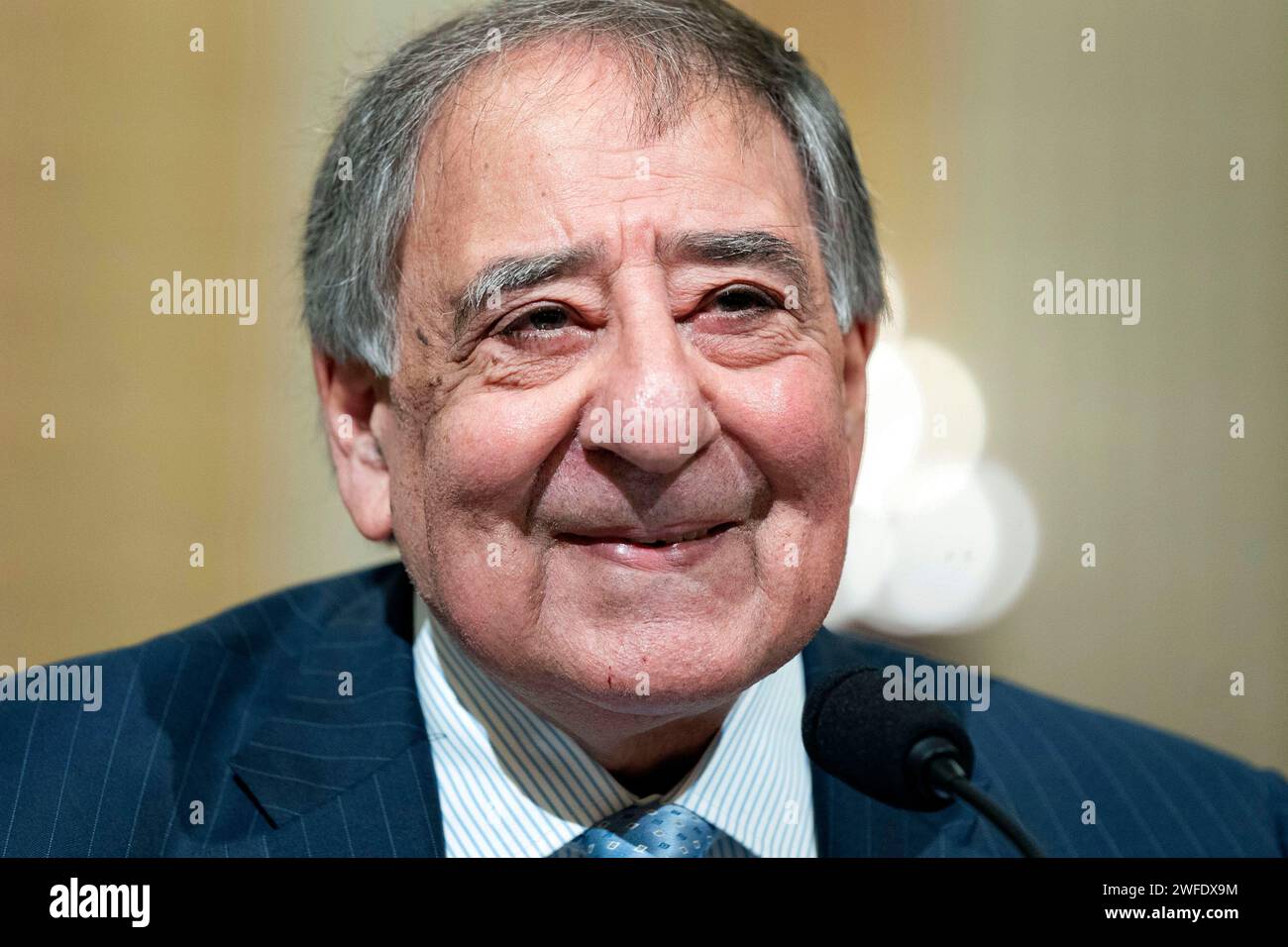 Washington, United States. 30th Jan, 2024. Former U.S.Secretary of Defense Leon Panetta smiles during a House Select Committee on the Strategic Competition Between the United States and the Chinese Communist Party hearing at the U.S. Capitol in Washington, DC on Tuesday, January 30, 2024. Photo by Bonnie Cash/UPI Credit: UPI/Alamy Live News Stock Photo