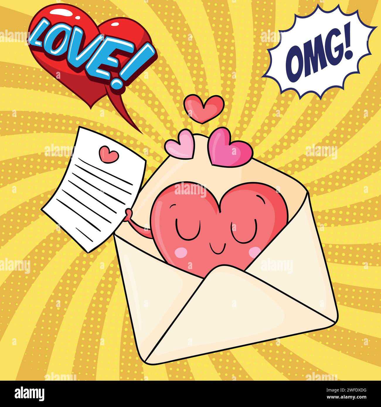 Email message Valentines day pop art style vector image Stock Vector
