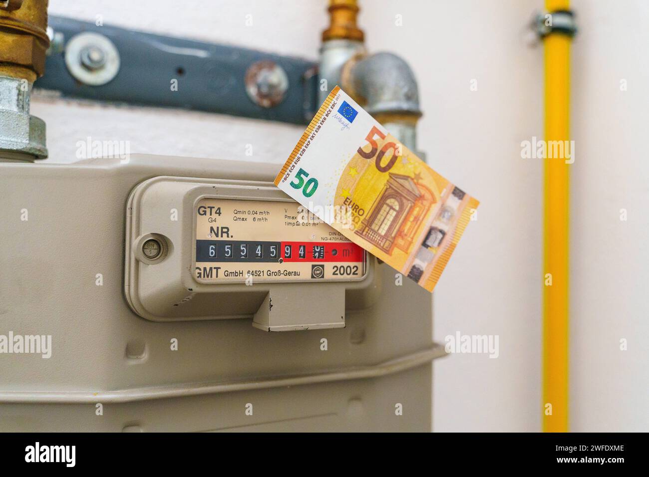 Augsburg, Bavaria, Germany - September 2, 2023: Gas meter in a cellar ...