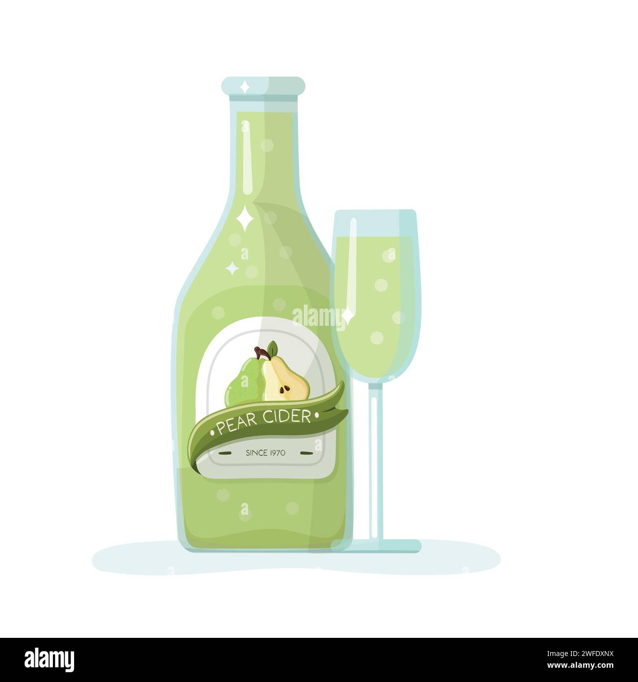 Pear cider bottle and glass set. Vector illustration Stock Vector Image