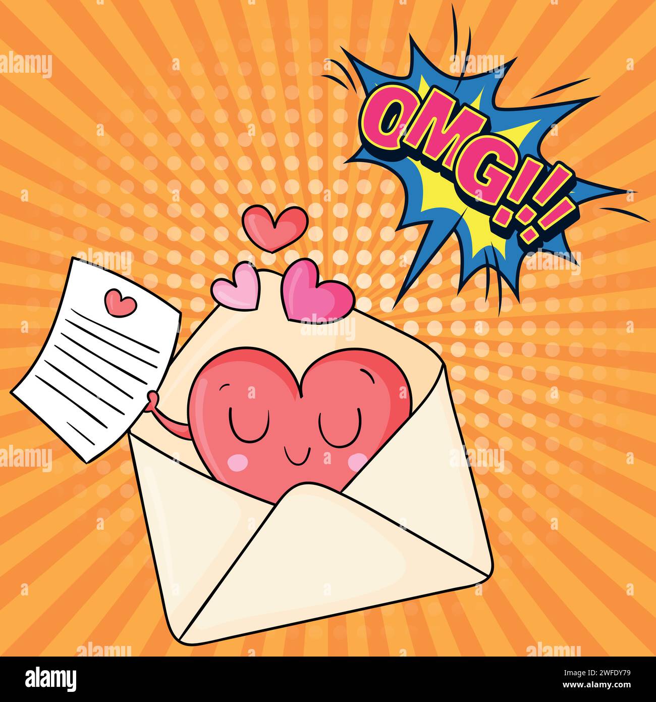Email message Valentines day pop art style vector image Stock Vector