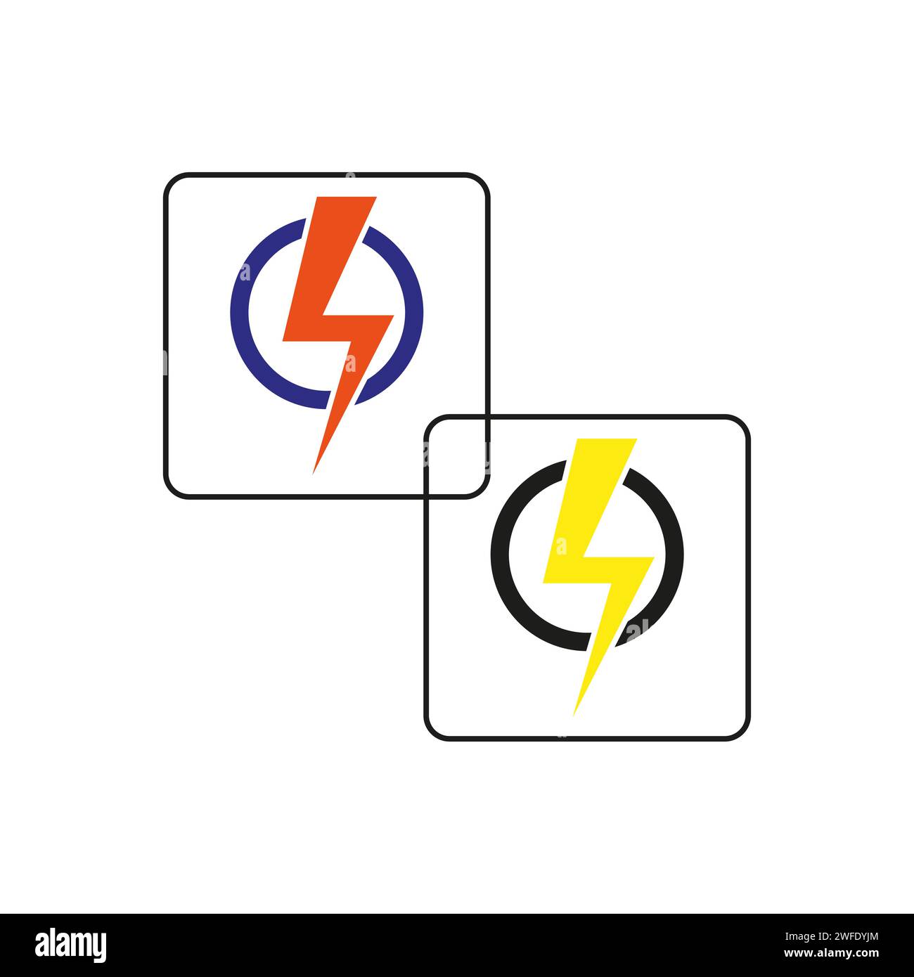 Electricity, lightning bolt in circle icon set. Thunder concept. Vector ...