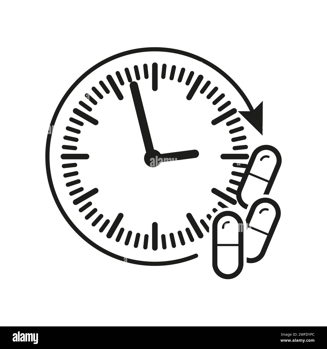 Time taking dose medication icon. Hour pills treatment symbol