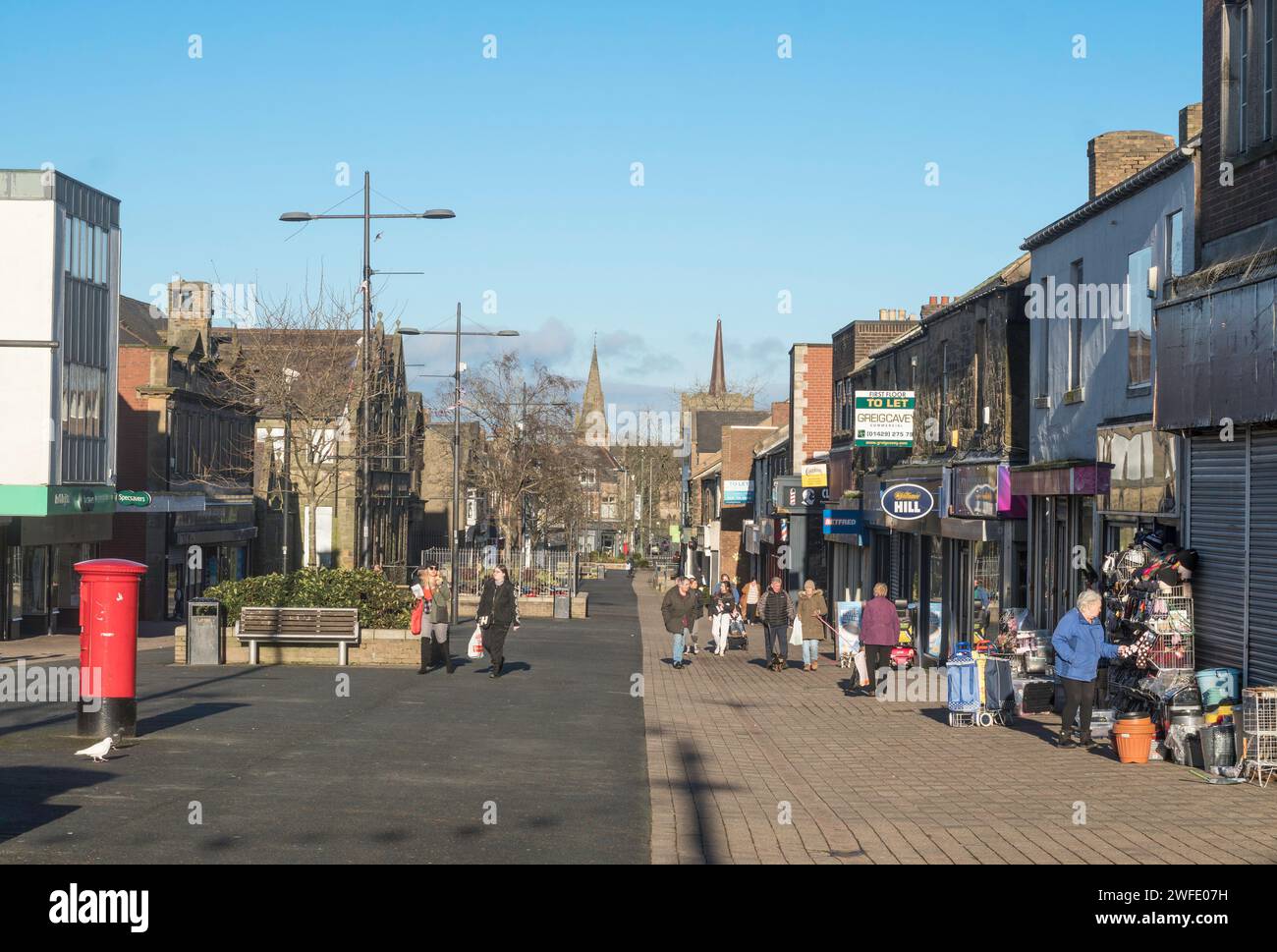People walking along Front Street in Stanley town centre, Co. Durham