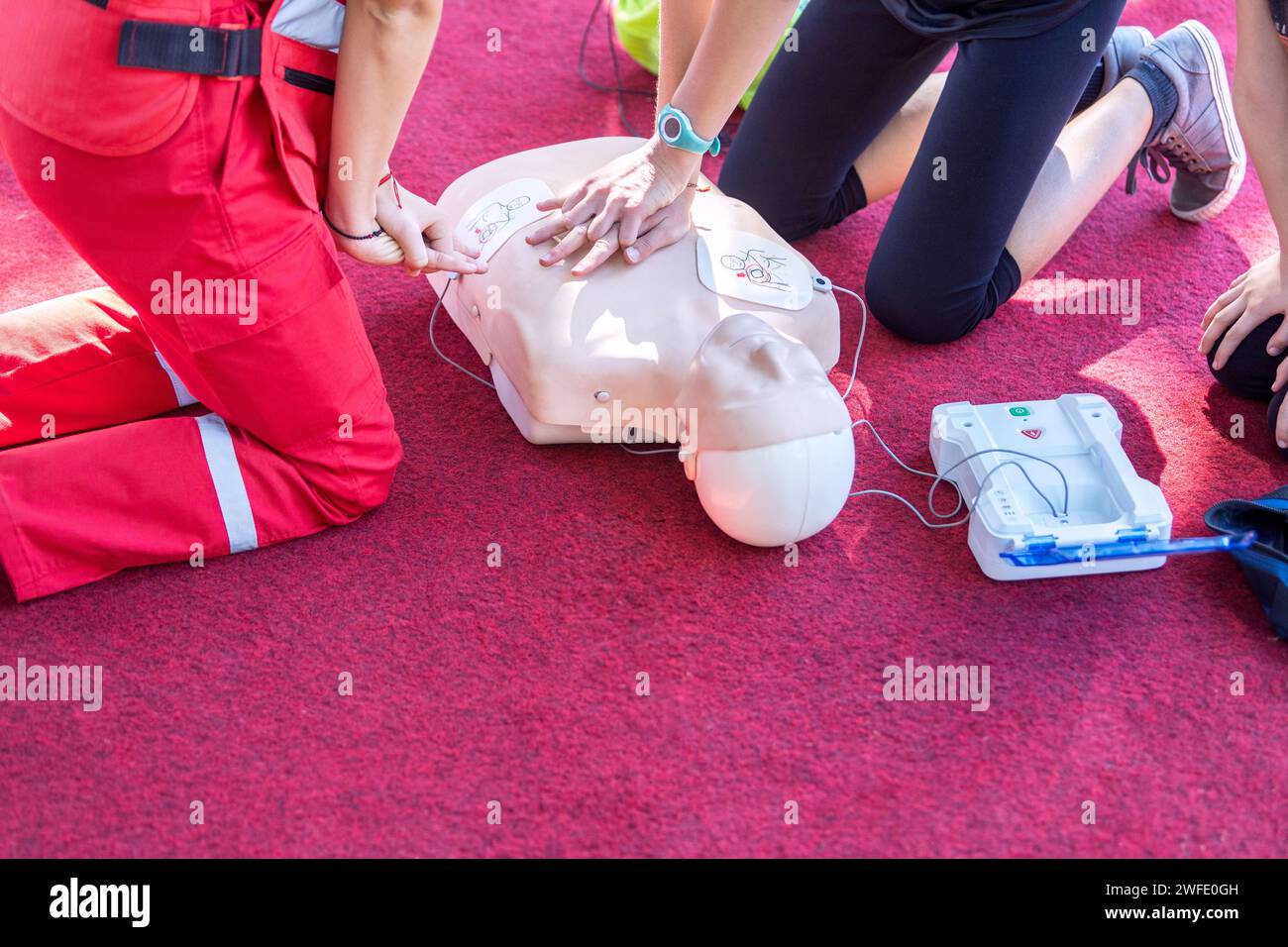 First aid and CPR training using automated external defibrillator