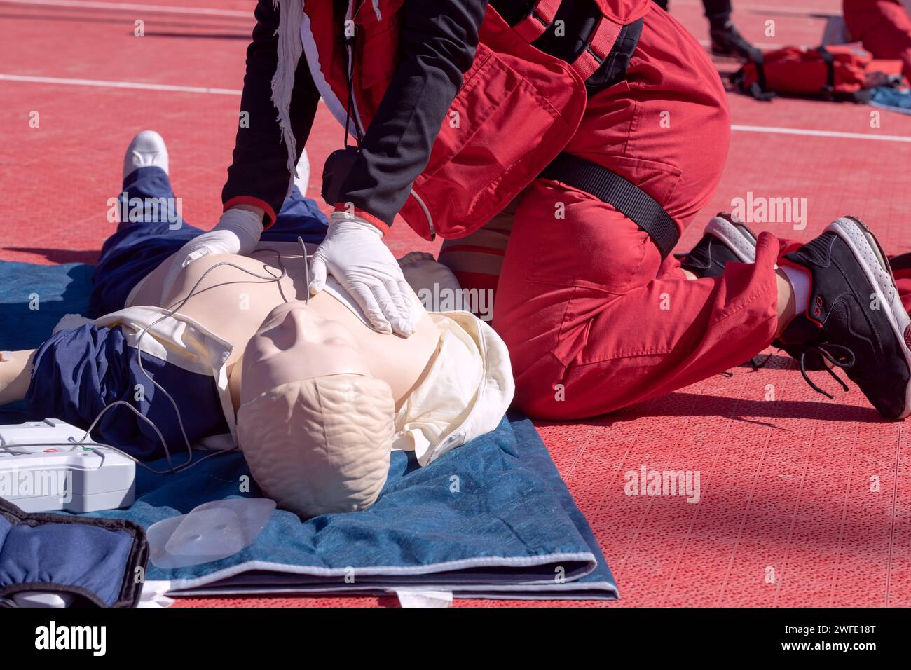 First aid and CPR training using automated external defibrillator