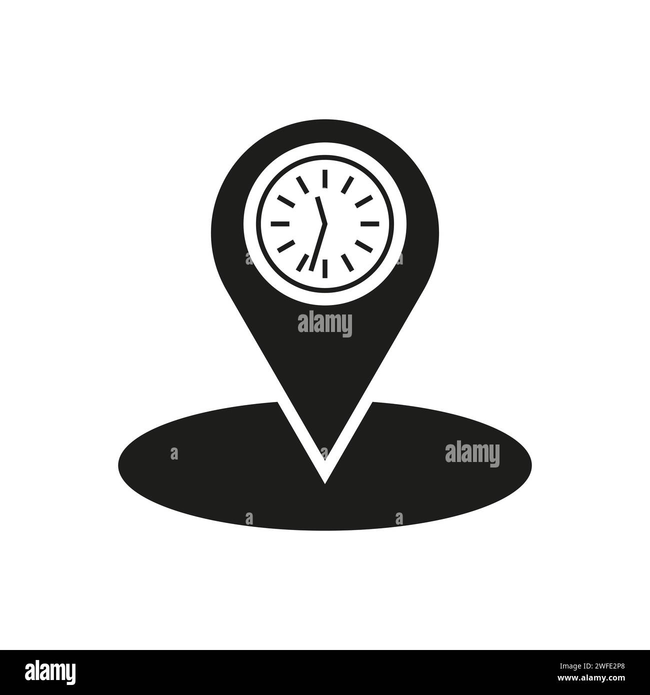 Clock location icon. Realtime geotag icon. Traffic jam symbol. Travel
