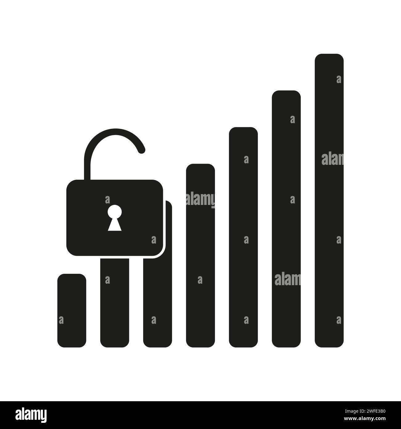 Signal strength indicator. Open lock, antenna indicator. Vector
