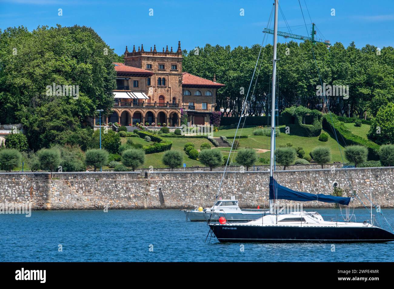 Luxury houses and palaces in Getxo of Guecho, near La bola beach, Bizkaia, Bilbao province, Basque Country, Euskadi, Spain. Stock Photo