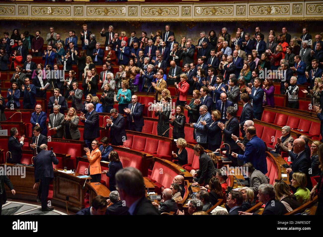 Paris, France. 30th Jan, 2024. French Members of Parliament vote on the right to abortion, or the Voluntary Interruption of Pregnancy bill (Interruption Volontaire de Grossesse - IVG) at the National Assembly in Paris on January 30, 2024. Photo by Firas Abdullah/ABACAPRESS.COM Credit: Abaca Press/Alamy Live News Stock Photo