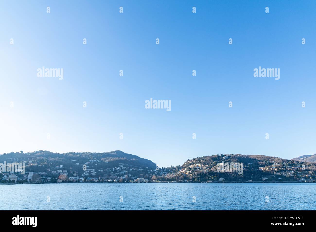 A scenic view of Lake Como / Lago di Como in the Alps mountains in Italy Stock Photo