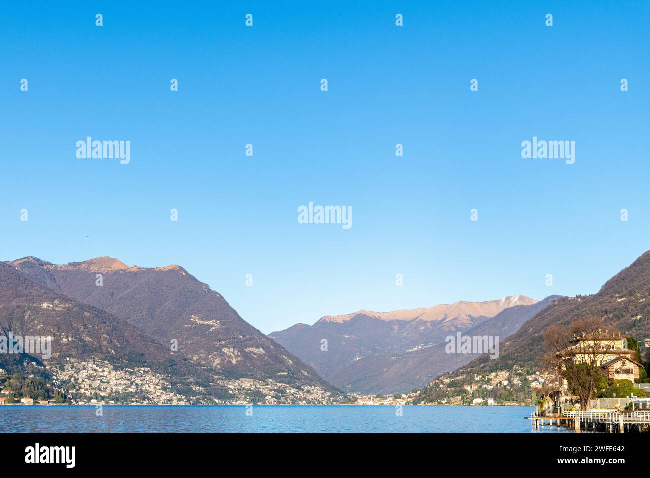 A view of the mountains and valley of Lake Como in the Alps in Italy Stock Photo