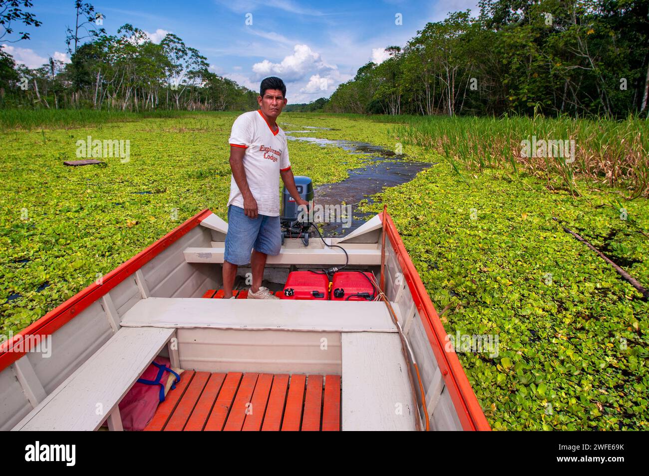 Amazon river Expedition by boat along the Amazon River near Iquitos 