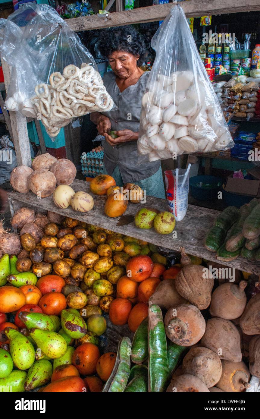 Market in Indiana viallage, Iquitos, Loreto, Peru Stock Photo