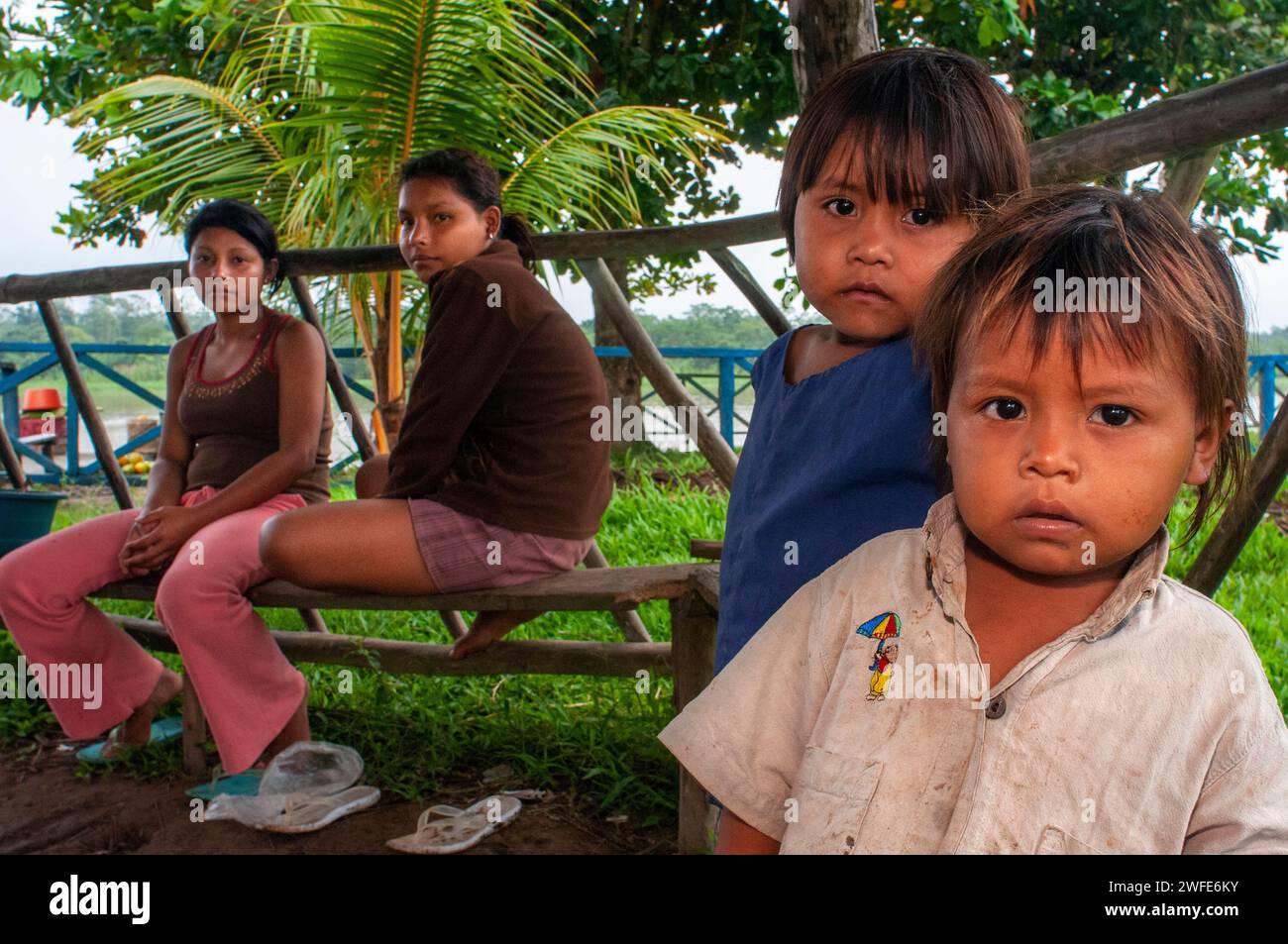Local children in the riverside village of Timicuro I. Iqutios peruvian amazon, Loreto, Peru Stock Photo